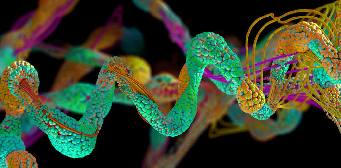 Kette der Aminosäuren oder Biomoleküle, Protein genannt - 3D-Abbildung