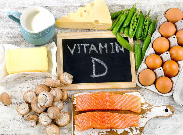 Mit Vitamin D angereicherte Lebensmittel. Gesundes Essen. Flachlage