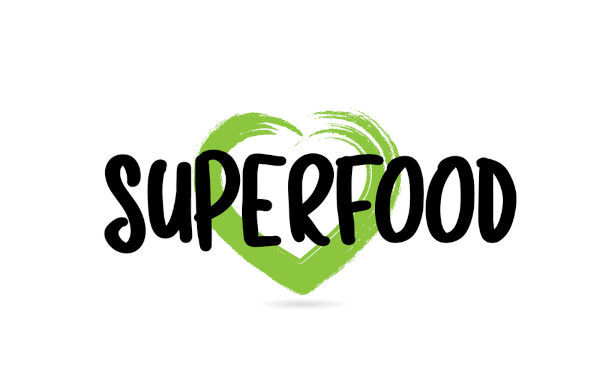 Superfood-Textworte mit grüner Lieblingsherzform, geeignet für das Design von Symbolen, Zeichen oder Schriftzeichen