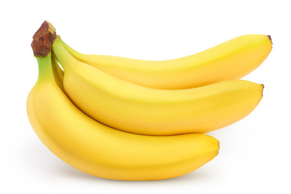 Bananen einzeln auf weißem Hintergrund mit Beschneidungspfad und voller Feldtiefe.