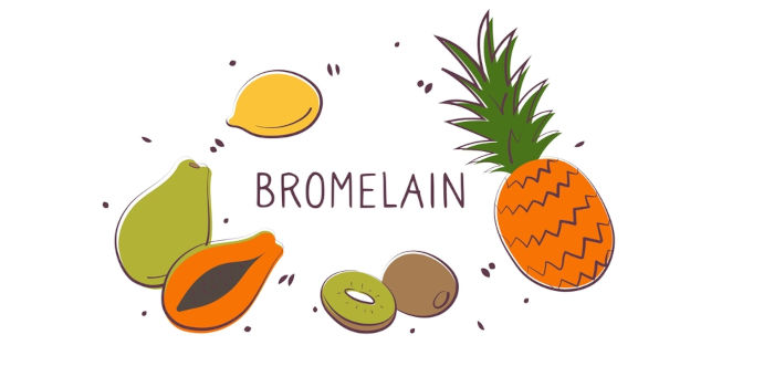 Bromelain-haltiges Essen. Gruppen gesunder Erzeugnisse, die Vitamine und Mineralstoffe enthalten. Sorten Obst, Gemüse, Fleisch, Fisch und Milcherzeugnisse